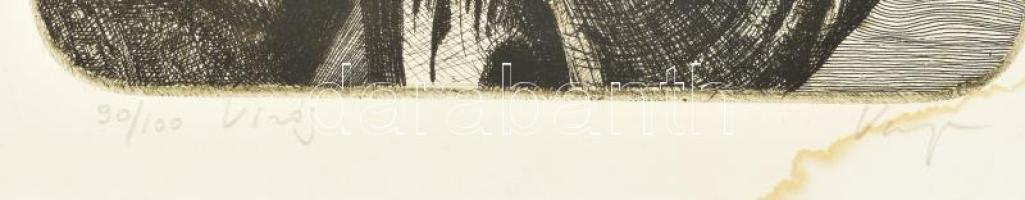 Varga Bencsik József (1944): Virág. Rézkarc, papír, jelzett. 42x20 cm