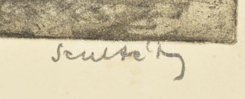 Scultéty Éva (1917-2001): Virágcsokor. Rézkarc, papír, jelzett. 36x29 cm