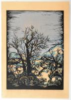 Török Endre (1926-1980): Pilis. Linómetszet papír, jelzett. 47x37 cm
