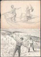 24 db vegyes témájú ceruzarajz, néhány jelzéssel 30x22 cm