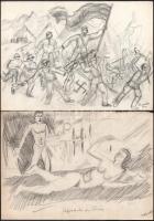 24 db vegyes témájú ceruzarajz, néhány jelzéssel 30x22 cm