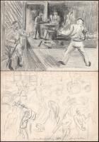 24 db vegyes témájú ceruzarajz, néhány jelzéssel 30x22 cm