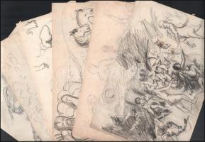 24 db vegyes témájú ceruzarajz, néhány jelzéssel 30x22 cm