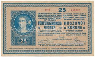 1918. 25K hullámos hátlap &quot;1102&quot; eltérő méretű és betűtípusú sorozat és sorszám T:F / Hungary 1918. 25 Korona &quot;1102&quot; different size and font in the series prefix and serial numbers C:F