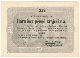 1849. 30kr Kossuth bankó hátoldalon 1901-ből származó kézírásos megjegyzéssel, nyomdai papírránccal T:AU / Hungary 1849. 30 Kreuzer Kossuth Note with handwritten text on backside dated 1901, with printing crease C:AU Adamo G103