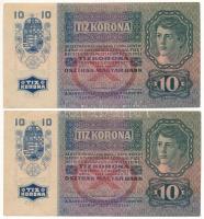 1915. 10K (2x) sorszámkövetők "1215 896961 - 1215 896962" T:AU / Hungary 1915. 10 Korona (...