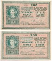 1918. 200K (2x) hullámos hátlap, egyugrásos sorszámkövetők "A 2040 013768" és "A 2040...