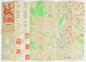 1963 Budapest Guide, többnyelvű idegenforgalmi tájékoztató és térkép. Bp., Cartographia. Kissé foltos, 68x48 cm