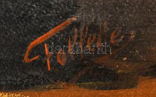 Follette jelzéssel: Csendélet. Olaj, karton. Dekoratív, sérült fakeretben. 48x70 cm