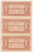 Csehszlovákia 1944. 1K (3x) sorszámkövetők BE 439556 - BE 439558 T:AU,XF / Czechoslovakia 1944. 1 Koruna (3x) consecutive serials BE 439556 - BE 439558 C:AU,XF Krause P#45