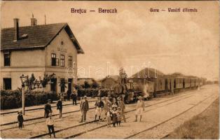 Bereck, Bereczk, Bretcu; Gara / vasútállomás, vonat, gőzmozdony. Khell Bogdán utóda kiadása / railway station, train, locomotive (EK)