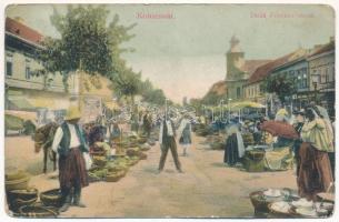 1907 Kolozsvár, Cluj; Deák Ferenc utca, piac, üzletek. D.K. Bp. 1906. 1156. / street view, market, shops (kopott sarkak / worn corners)