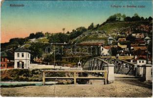 1917 Kolozsvár, Cluj; Fellegvár az Erzsébet híddal, Kiss János üzlete. Vasúti levelezőlapárusítás 46. sz. 1915. / castle, bridge, shop (b)