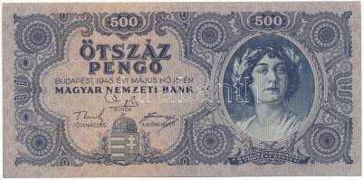 1945. 500P (10x) sorszámkövetők "K 106 0307343 - K 106 0307352" T:AU / Hungary 1945. 500 P...