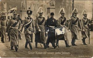 Unser Kaiser mit seinen sechs Söhnen / Wilhelm II, German Emperor with his 6 sons (lyukak / pinholes)