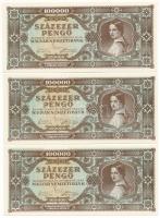 1945. 100.000P (10x) sorszámkövetők "M 108 015083 - M 108 01592" T:AU / Hungary 1945. 100....