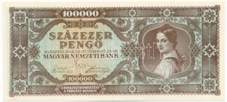 1945. 100.000P (10x) sorszámkövetők "M 108 015083 - M 108 01592" T:AU / Hungary 1945. 100....