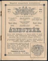 1912 Fiume, Gál János cs. és kir. udvari szálló árjegyzék. Gyarmatáru Értesítő 15. sz. 1912 nyári id...