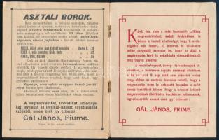 1912 Fiume, Gál János cs. és kir. udvari szálló árjegyzék. Gyarmatáru Értesítő 15. sz. 1912 nyári id...