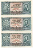 1945. 10.000.000P (10x) sorszámkövetők "O 073 032216 - O 073 032225" T:AU / Hungary 1945. ...