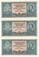 1945. 10.000.000P (10x) sorszámkövetők "O 073 032216 - O 073 032225" T:AU / Hungary 1945. ...