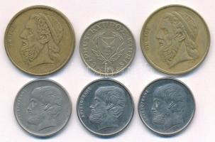 Ciprus 1990. 5c + Görögország 1982. 5Dr Cu-Ni + 1988-1990. 50Dr (2xklf) + 1998. 5Dr Cu-Ni (2x) T:AU-...