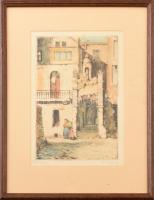 Csillag József (1894-1977): Bordighera. Színezett rézkarc, papír, jelzett. Üvegezett fakeretben, 24×16 cm