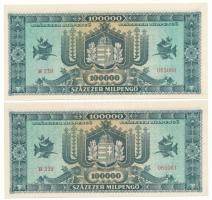 1946. 100.000MP (11x) sorszámkövetők "B 239 065051 - B 239 065061" T:AU / Hungary 1946. 10...