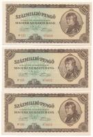 1946. 100.000.000P (9x) hármasával sorszámkövetők T:AU / Hungary 1946. 100.000.000 Pengő (9x) consec...