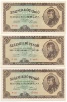 1946. 100.000.000P (9x) hármasával sorszámkövetők T:AU / Hungary 1946. 100.000.000 Pengő (9x) consec...