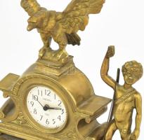 Kupido és sas figurákkal díszített Hideki asztali óra, bronz, hiányos, 31x12x34 cm