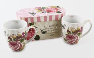 Vintage porcelán pohár pár, díszdobozban, hibátlan, m: 10,5 cm