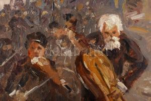 Vágh-Weinmann Nándor (1897-1978): Zenélő társaság. Olaj, karton, jelzett. Dekoratív fakeretben. 44x3...