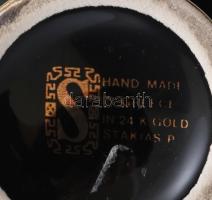 24k arannyal díszített görög váza, jelzéssel, hibátlan, m: 15 cm