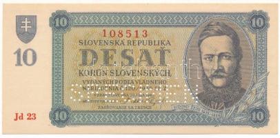 Szlovákia 1943. 10K SPECIMEN perforációval, Jd 23 108513 T:UNC / Slovakia 1943. 10 Korun with SPECIMEN perforation, Jd 23 108513 C:UNC Krause 6.s