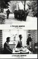 cca 1978 ,,A tavaszi behívó" című szovjet film jelenetei és szereplői, 21 db vintage produkciós filmfotó ezüst zselatinos fotópapíron, a használatból eredő (esetleges) kisebb hibákkal, 18x24 cm