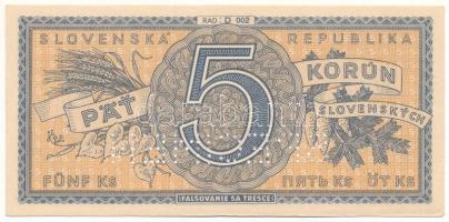 Szlovákia 1945. 5K "SPECIMEN" perforációval, "D 002" T:AU / Slovakia 1945. 5 Kor...