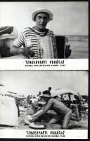 cca 1962,,Tengerparti vakáció" című román film jelenetei és szereplői, 8 db vintage produkciós filmfotó ezüst zselatinos fotópapíron, a használatból eredő (esetleges) kisebb hibákkal, 18x24 cm