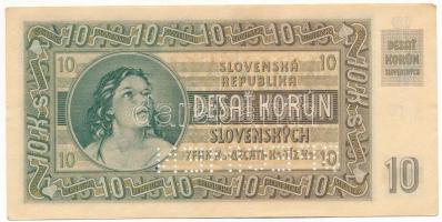 Szlovákia 1939. 10K "SPECIMEN" perforációval, "Fe 59 233462" T:AU / Slovakia 193...