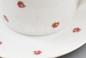 Zsolnay apró virágmintás 6 db csésze + 5 db csészealj, jelzéssel, kopással