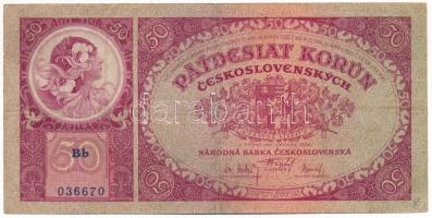 Csehszlovákia 1929. 50K Bb 036670 T:F / Czechoslovakia 1929. 50 Korun Bb 036670 C:F Krause P#22