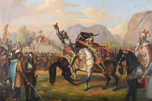 Molnár József (1821-1899): Párbaj (csatajelenet). Olaj, vászon, jelezve balra lent. Restaurált. Prov...