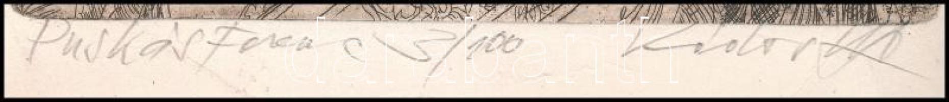 Kádas István (1941- ): Puskás Ferenc. Rézkarc, papír, jelzett, számozott (3/100). Kis lapszéli sérül...