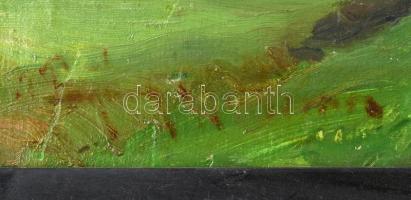 Olvashatatlan (Pogány?) jelzéssel: Zöldellő táj. Olaj, vászon. Restaurált. Dekoratív, kissé sérült f...