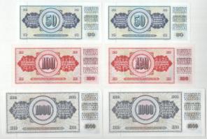 Jugoszlávia 1965. 100D (2x) egyugrásos sorszámkövetők + 1968. 5D (2x) sorszámkövetők + 10D (2x) sors...