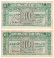 Csehszlovákia 1950. 10K (2x) sorszámkövetők "RG 488524 - RG 488525" T:F / Czechoslovakia 1950. 10 Korun (2x) consecutive serials "RG 488524 - RG 488525" C:F  Krause 69.