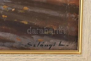 Szlányi Lajos (1869-1949): Őszi táj. Olaj, vászon, kartonon, jelzett. Dekoratív fakeretben, 42×55 cm