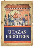 cca 1940 Szent István cikóriagyár Utazás Erdélyben gyűjtőalbuma, komplett beragasztott gyűjtőképanyaggal, javított, sérült, foltos