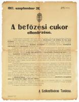 1917 2 db cukorfogyasztás korlátozásáról rendelkező hirdemény 48x64 cm Szakadásokkal