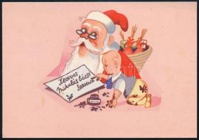 A Szerencsi Csokoládégyár reklámja télapóval és kisgyerekkel, 9×13 cm